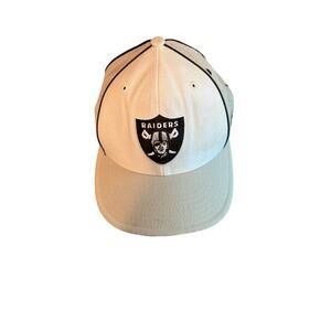 Reebok Raiders NFL Equipment Fitted Hat Size 7 3/8 White Black Trim AFL Shield